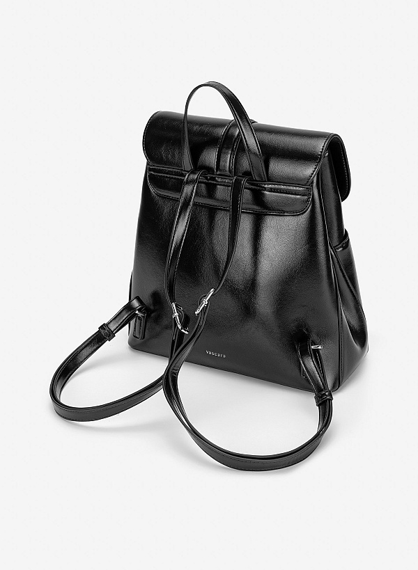 Balo nắp gập casual nhấn khóa trang trí - BAC 0236 - Màu đen - VASCARA
