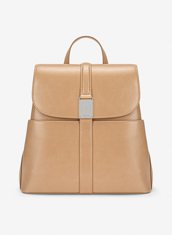 Balo nắp gập casual nhấn khóa trang trí