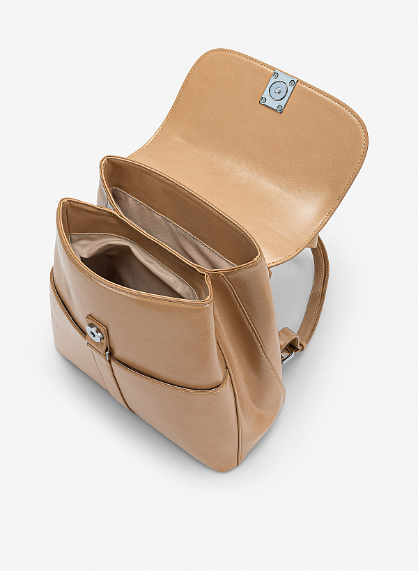 Balo nắp gập casual nhấn khóa trang trí - BAC 0236 - Màu nâu - VASCARA