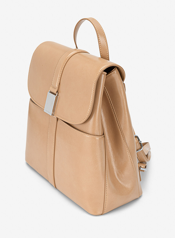 Balo nắp gập casual nhấn khóa trang trí - BAC 0236 - Màu nâu - VASCARA