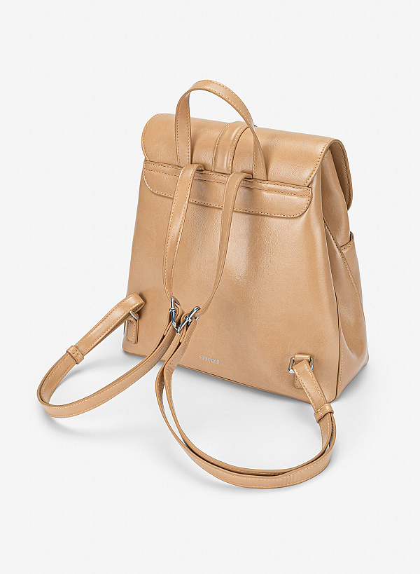 Balo nắp gập casual nhấn khóa trang trí - BAC 0236 - Màu nâu - VASCARA