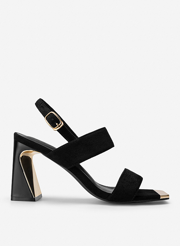 Block heel sandals nhấn trang trí kim loại