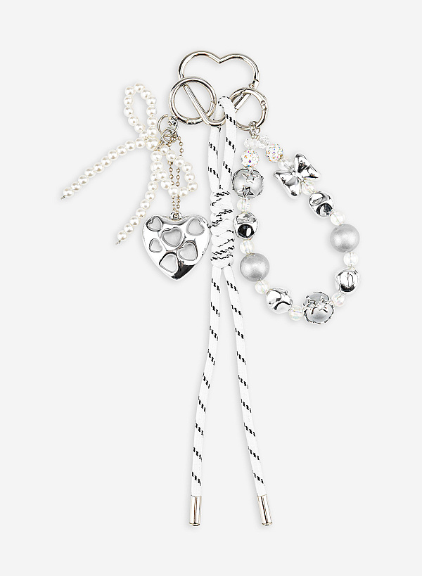 Charm dây kim loại trái tim đính hạt - CHM 0058 - Màu trắng bạc - VASCARA