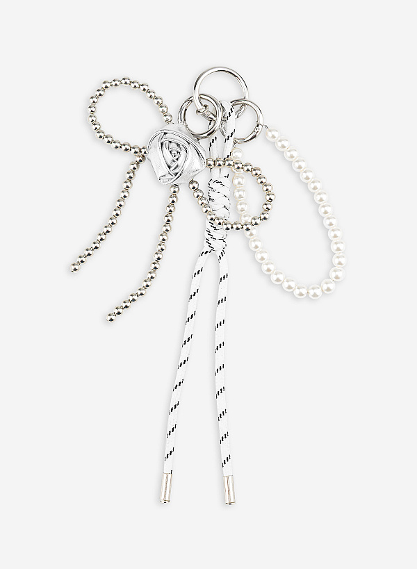 Charm dây nơ họa tiết hoa hồng bạc phối ngọc trai - CHM 0056 - Màu trắng bạc - VASCARA