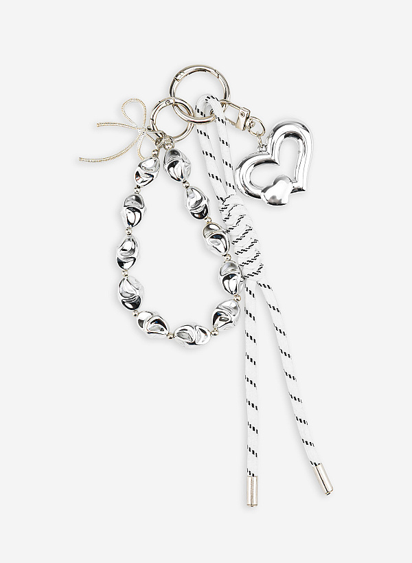 Charm dây trái tim bạc phối hạt trang trí - CHM 0055 - Màu trắng bạc - VASCARA