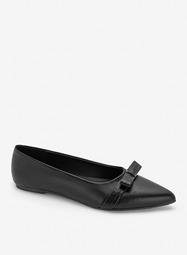 Giày flat mũi nhọn đính nơ - GBB 0448 - Màu đen - VASCARA