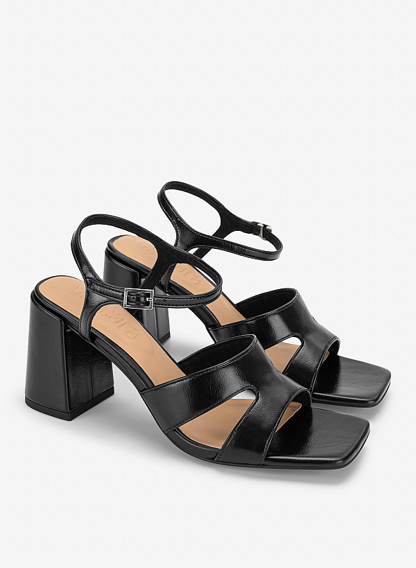 Giày sandals block heel quai cut-out - SDN 0843 - Màu đen - VASCARA