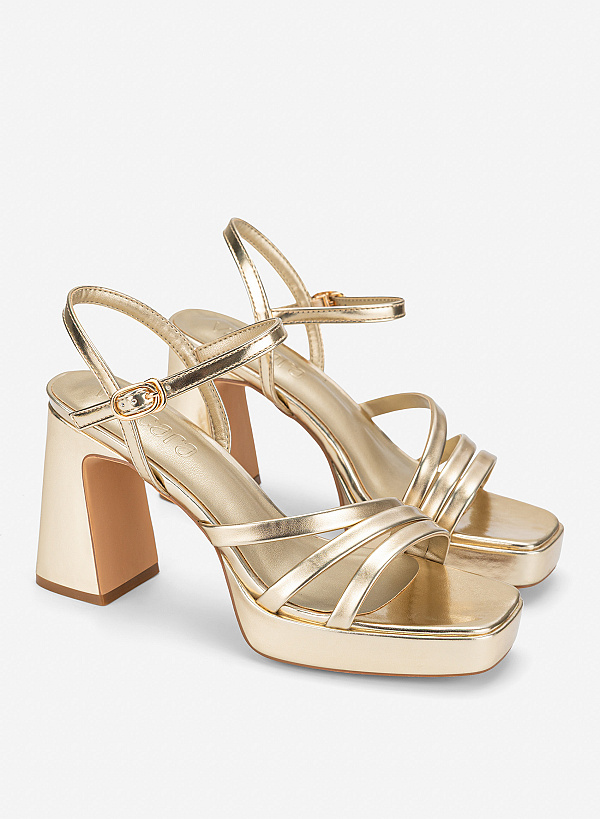 Giày sandals đế khối phong cách strappy - SDN 0857 - Màu vàng kim - VASCARA