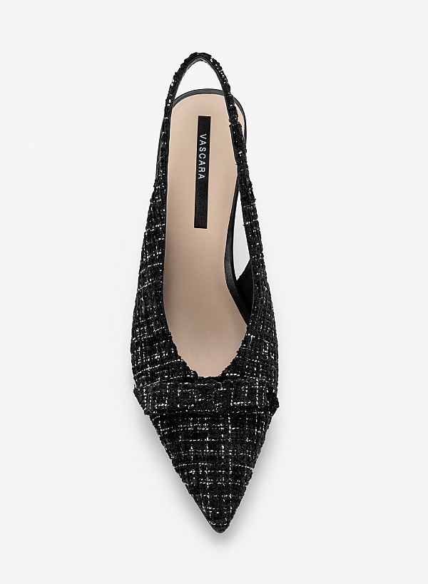 Giày slingback stiletto vải tweed phối nơ trang trí - BMN 0747 - Màu đen - VASCARA
