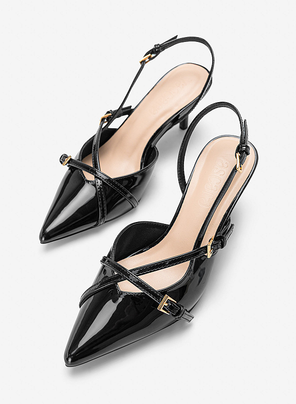 Slingback mũi nhọn nhấn khóa trang trí - BMN 0771 - Màu đen - VASCARA