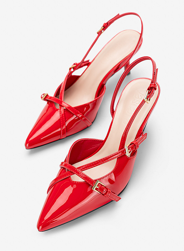Slingback mũi nhọn nhấn khóa trang trí - BMN 0771 - Màu đỏ - VASCARA