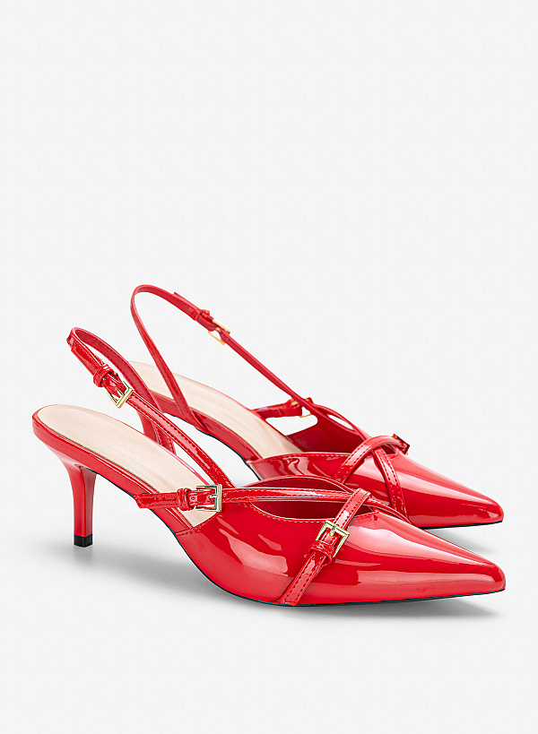 Slingback mũi nhọn nhấn khóa trang trí - BMN 0771 - Màu đỏ - VASCARA