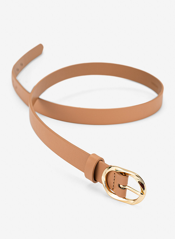 Thắt lưng da trơn khóa oval sang trọng - WAI 0044 - Màu be - VASCARA