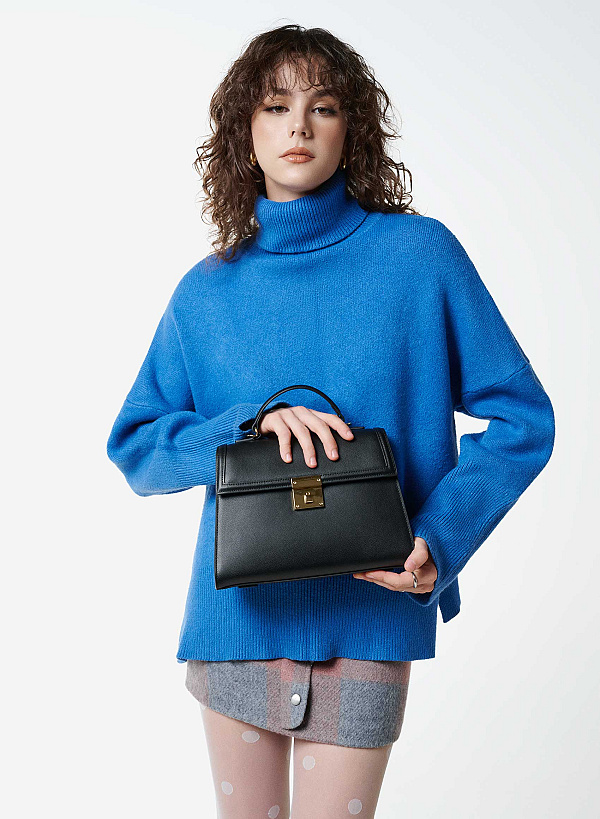 Túi da sang trọng dáng nắp gập nhấn khóa