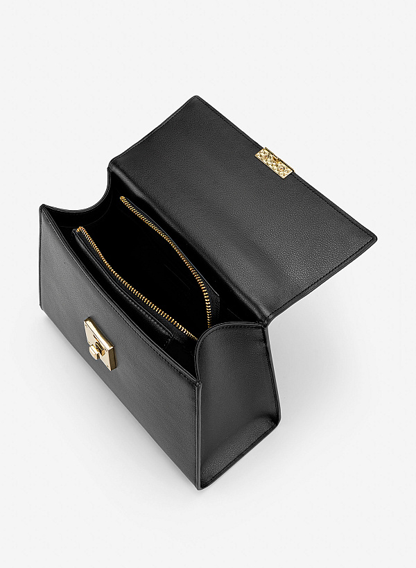 Túi da sang trọng dáng nắp gập nhấn khóa - SAT 0343 - Màu đen - VASCARA