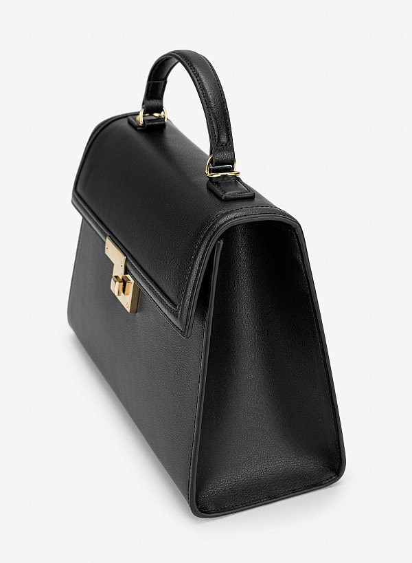 Túi da sang trọng dáng nắp gập nhấn khóa - SAT 0343 - Màu đen - VASCARA