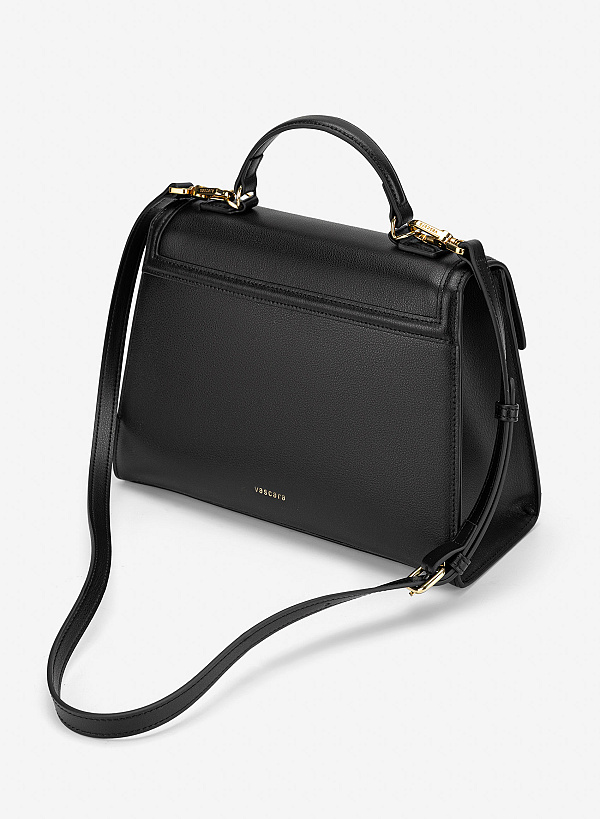 Túi da sang trọng dáng nắp gập nhấn khóa - SAT 0343 - Màu đen - VASCARA