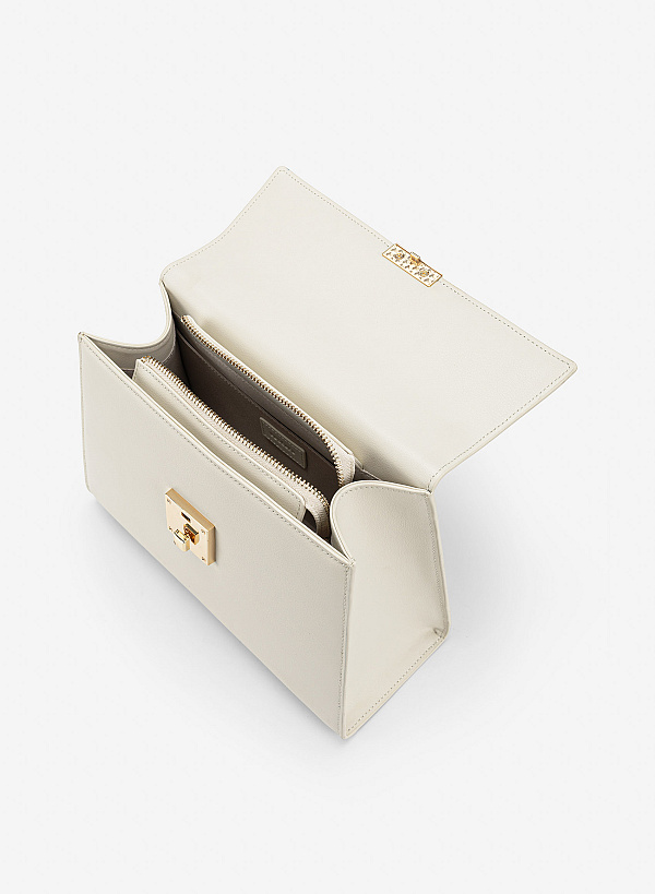 Túi da sang trọng dáng nắp gập nhấn khóa - SAT 0343 - Màu kem - VASCARA