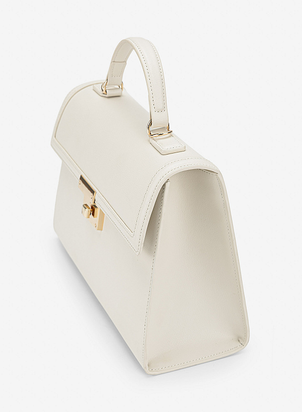 Túi da sang trọng dáng nắp gập nhấn khóa - SAT 0343 - Màu kem - VASCARA