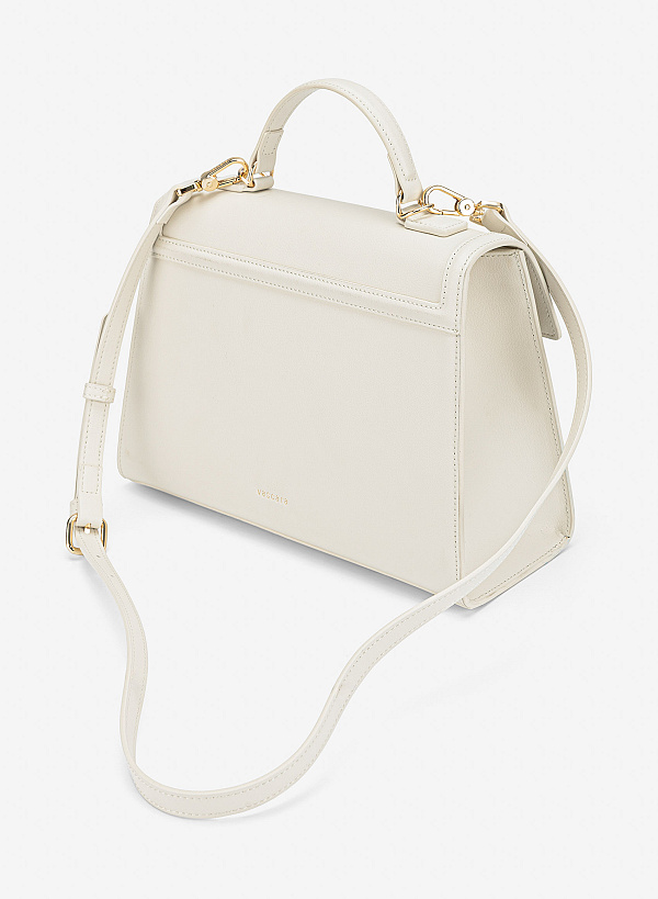 Túi da sang trọng dáng nắp gập nhấn khóa - SAT 0343 - Màu kem - VASCARA