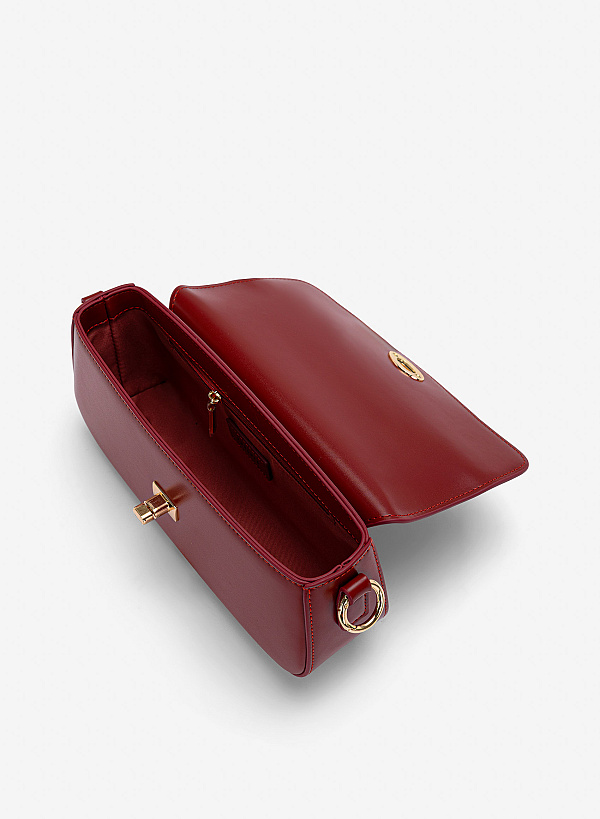 Túi đeo vai nắp gập cách điệu nhấn khóa gài - SHO 0304 - Màu cam đậm - VASCARA