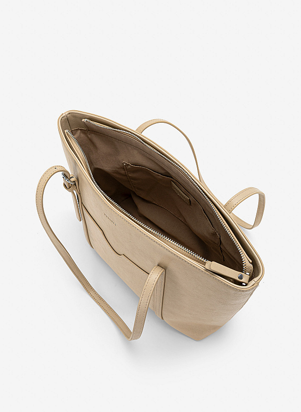 Túi đeo vai nhấn khóa gài trang trí - TOT 0216 - Màu be - VASCARA