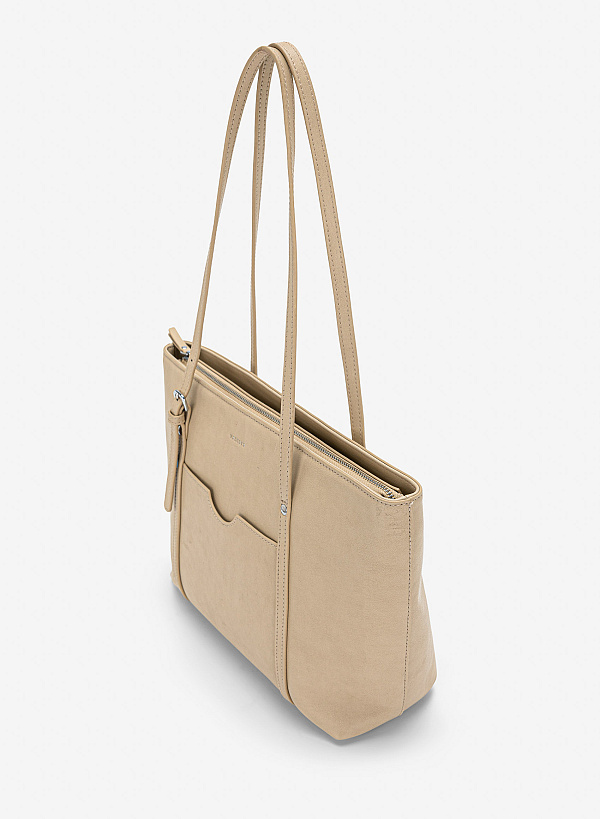 Túi đeo vai nhấn khóa gài trang trí - TOT 0216 - Màu be - VASCARA