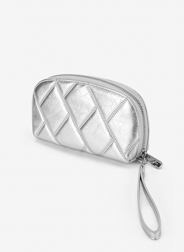 Ví quilted cầm tay zip-around - WAL 0340 - Màu bạc - VASCARA