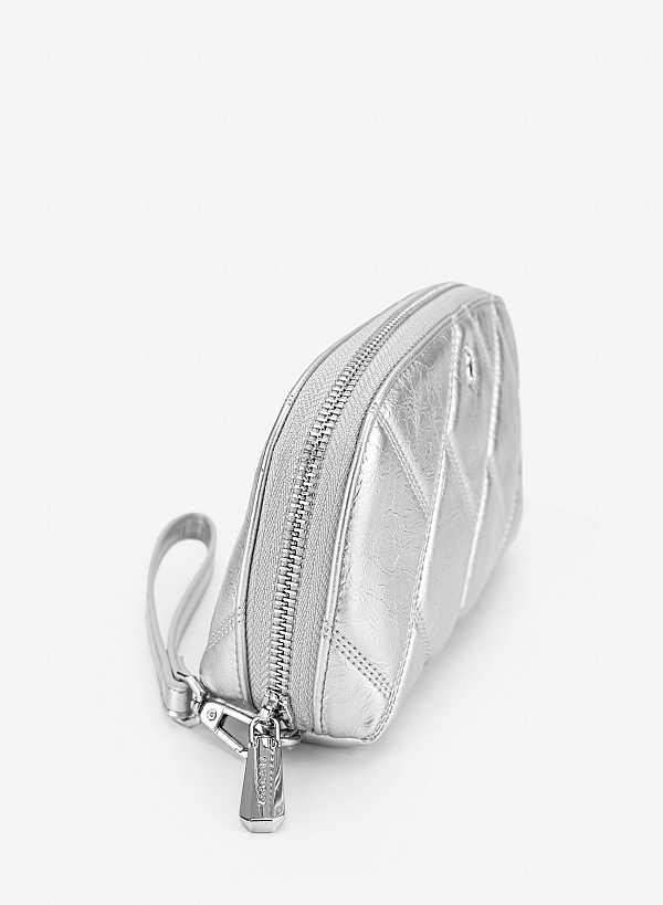 Ví quilted cầm tay zip-around - WAL 0340 - Màu bạc - VASCARA