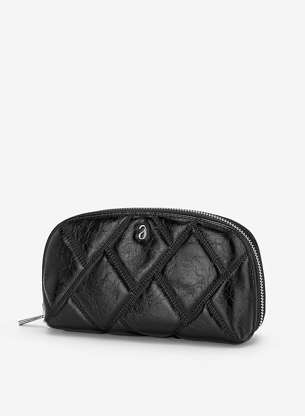 Ví quilted cầm tay zip-around - WAL 0340 - Màu đen - VASCARA