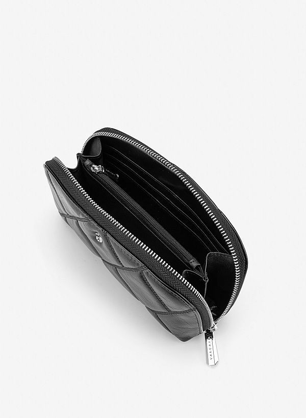 Ví quilted cầm tay zip-around - WAL 0340 - Màu đen - VASCARA