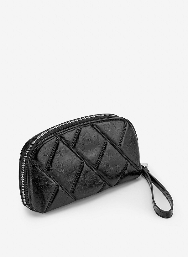 Ví quilted cầm tay zip-around - WAL 0340 - Màu đen - VASCARA