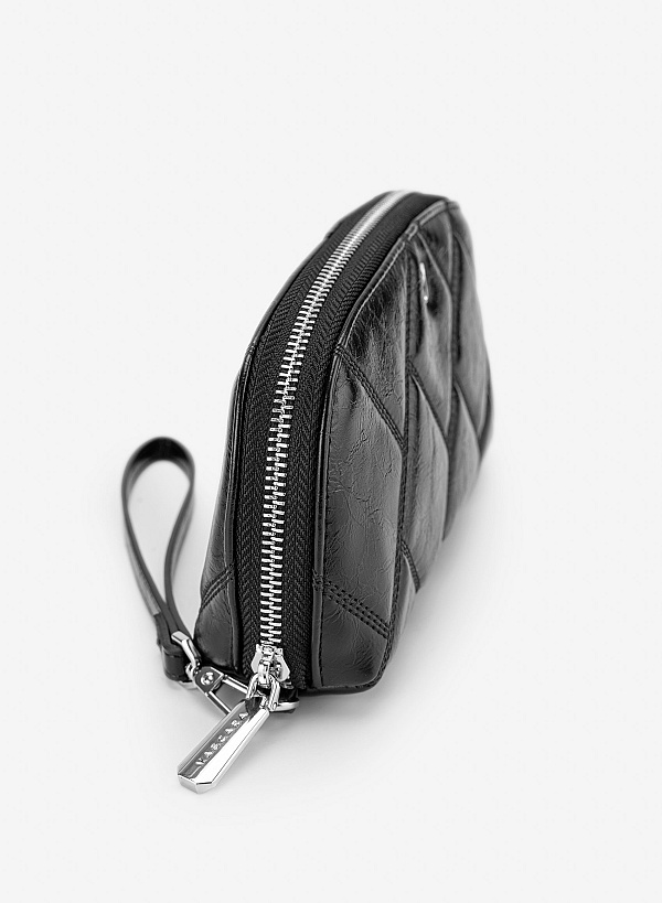 Ví quilted cầm tay zip-around - WAL 0340 - Màu đen - VASCARA
