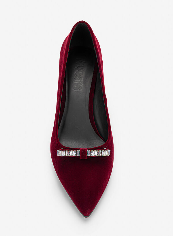 Giày bít mũi velvet đính đá trang trí - BMN 0751 - Màu đỏ đậm - VASCARA