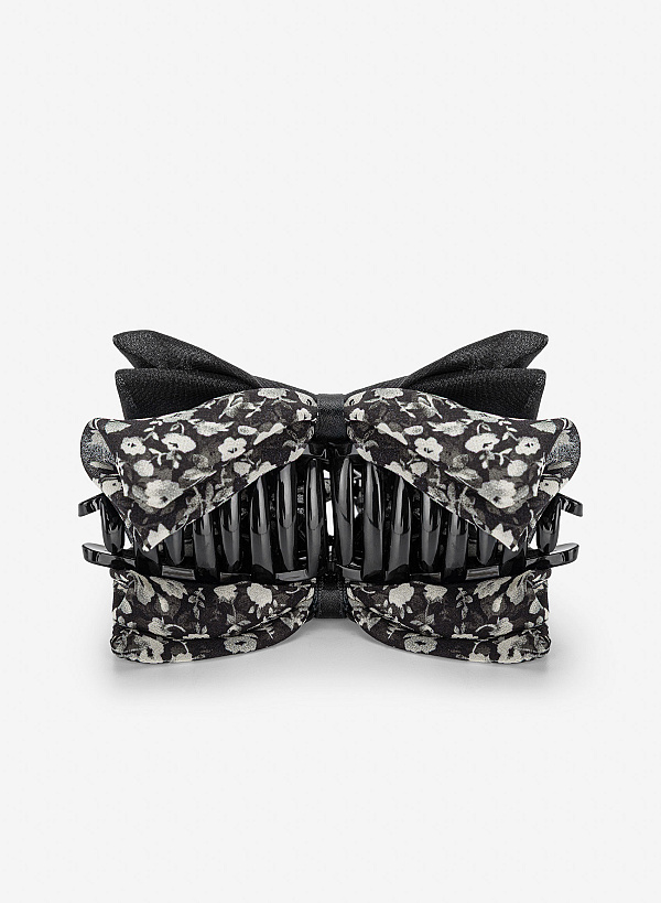 Kẹp tóc nơ thanh lịch nhấn họa tiết hoa