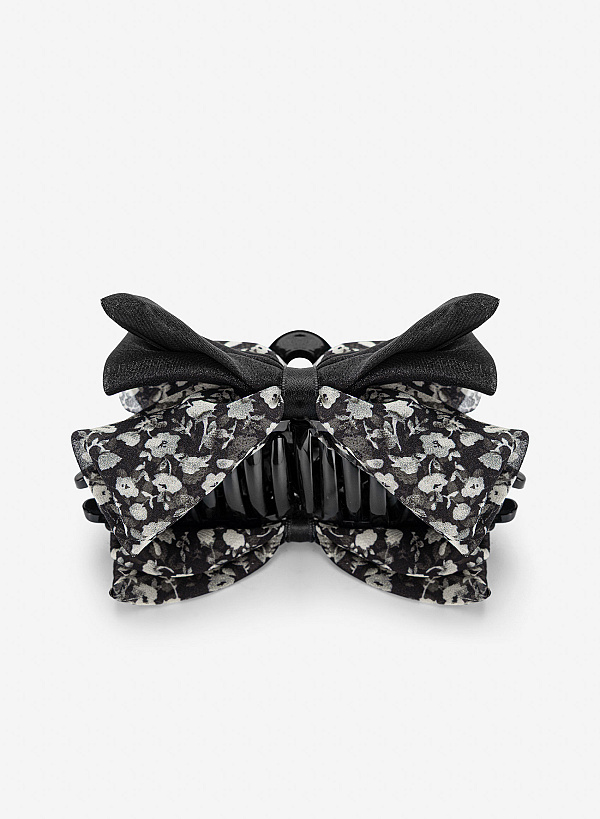 Kẹp tóc nơ thanh lịch nhấn họa tiết hoa - ACC 0036 - Màu đen - VASCARA