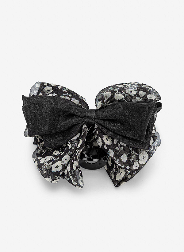 Kẹp tóc nơ thanh lịch nhấn họa tiết hoa - ACC 0036 - Màu đen - VASCARA