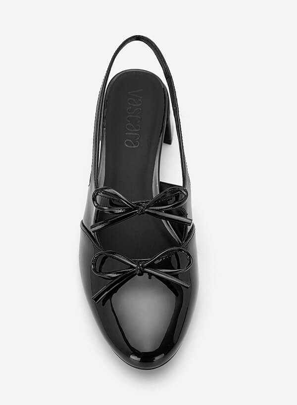 Slingback bít mũi tròn đính nơ trang trí - BMN 0737 - Màu đen - VASCARA
