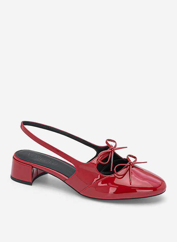 Slingback bít mũi tròn đính nơ trang trí