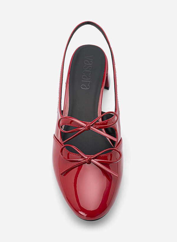 Slingback bít mũi tròn đính nơ trang trí - BMN 0737 - Màu đỏ - VASCARA