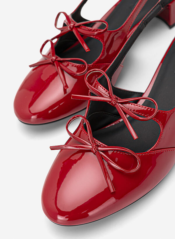 Slingback bít mũi tròn đính nơ trang trí - BMN 0737 - Màu đỏ - VASCARA