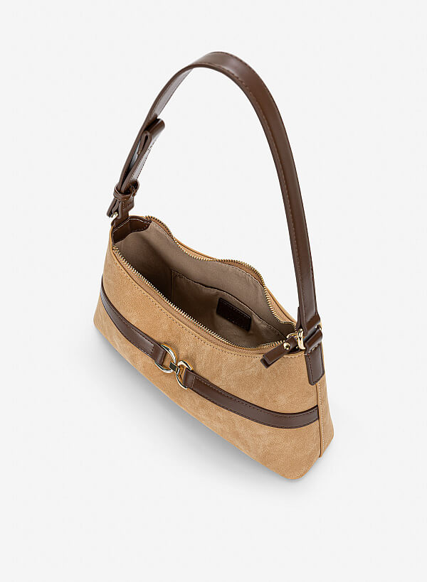 Túi đeo vai nhấn khóa thanh lịch - SHO 0302 - Màu be - VASCARA