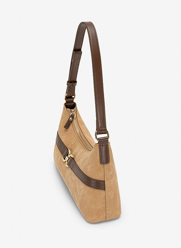 Túi đeo vai nhấn khóa thanh lịch - SHO 0302 - Màu be - VASCARA