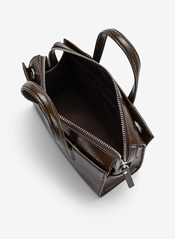 Túi xách da bóng cá tính - TOT 0210 - Màu nâu đậm - VASCARA