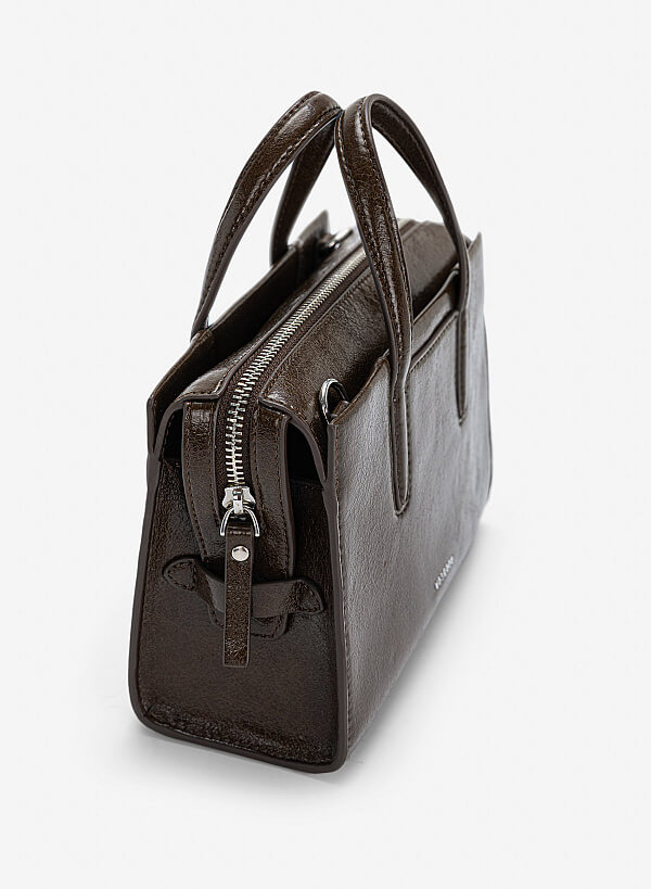 Túi xách da bóng cá tính - TOT 0210 - Màu nâu đậm - VASCARA