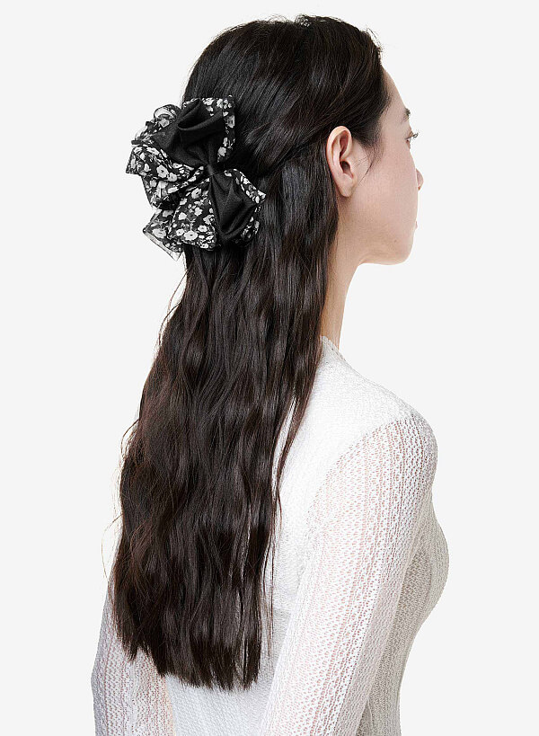 Kẹp tóc nơ thanh lịch nhấn họa tiết hoa