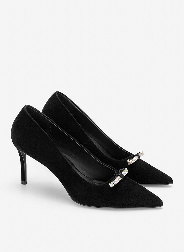 Giày bít mũi velvet đính đá trang trí - BMN 0751 - Màu đen - VASCARA