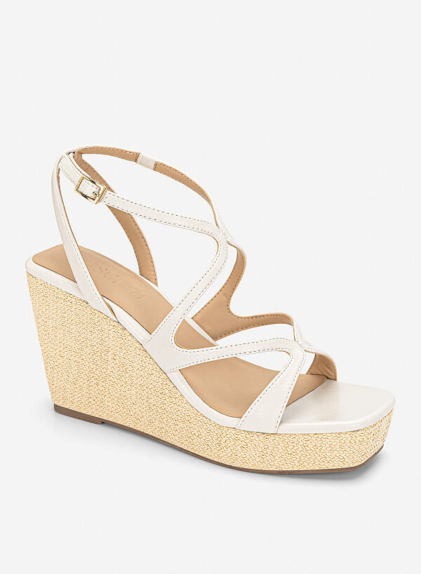 Giày sandals đế xuồng dây đan - SDX 0451 - Màu kem - VASCARA