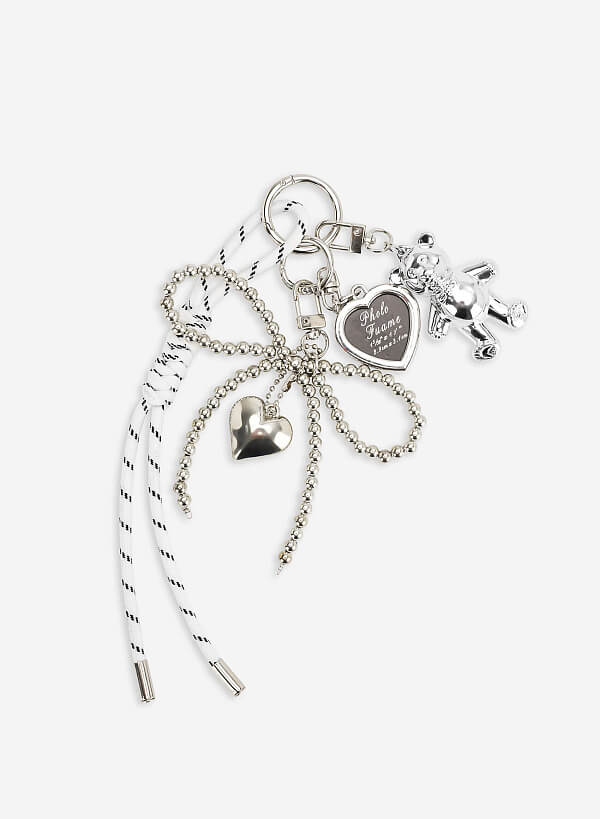 Charm dây nơ bạc phối gấu trang trí - CHM 0040 - Màu trắng - VASCARA