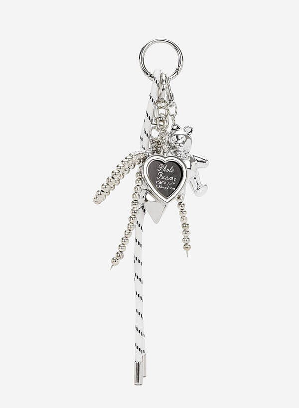 Charm dây nơ bạc phối gấu trang trí